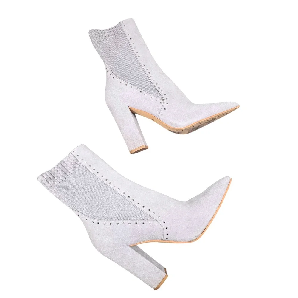 Dolce Vita Studded Boots Suede Womens 9.5 Gray Pointed Toe Chunky Heel‎ 4
